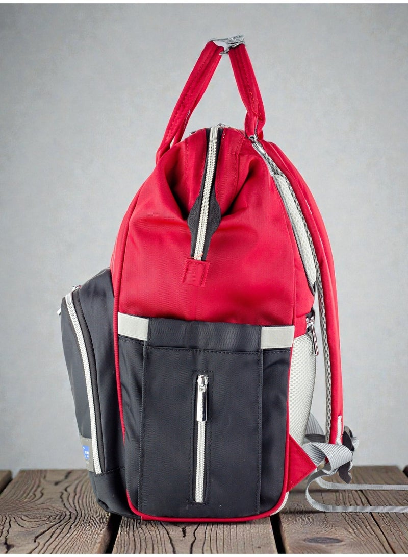 LUCID Custom LUCID USB Charging Multifunctional Waterproof Backpack Diaper Bag for Baby- Red. - Image 3